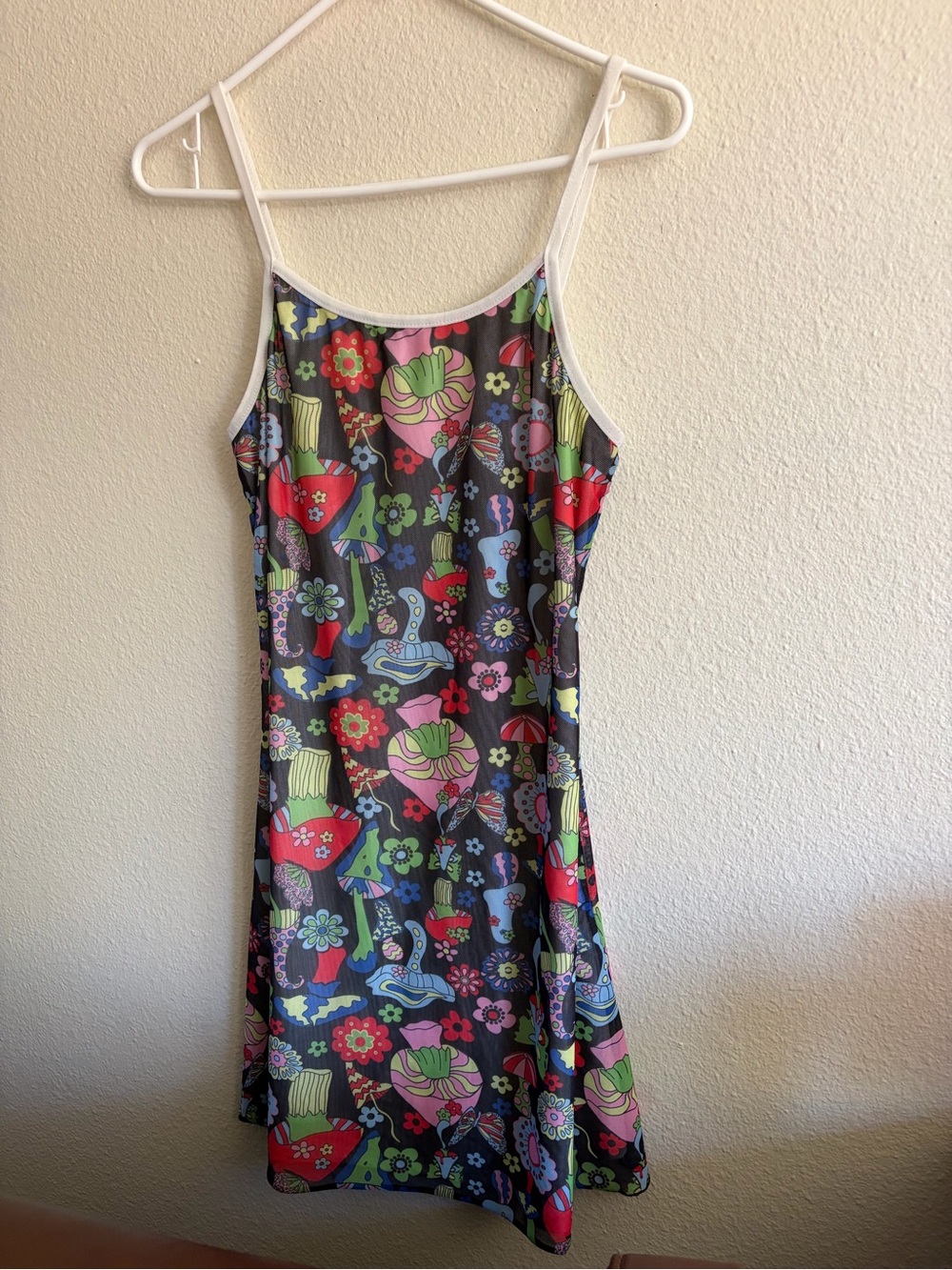 Sleeveless Floral & Mushroom Print Slip Dress in Black
